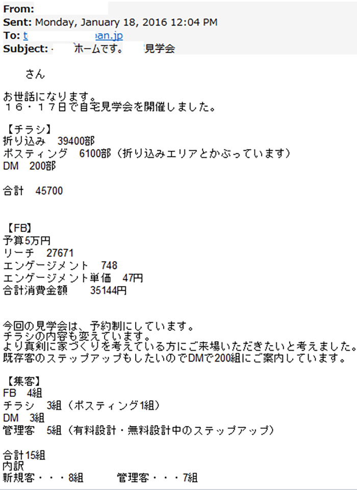 以下、報告のメール